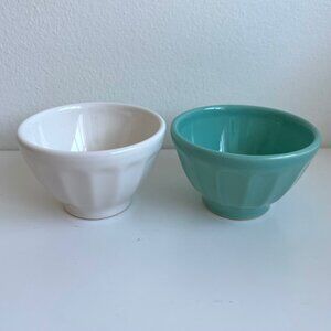 Anthropologie Latte Stoneware Mini Bowls in White and Aqua Turquoise | Set of 2